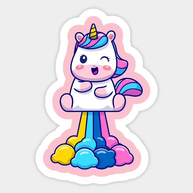 Cute Unicorn on Rainbow Sticker by info@dopositive.co.uk